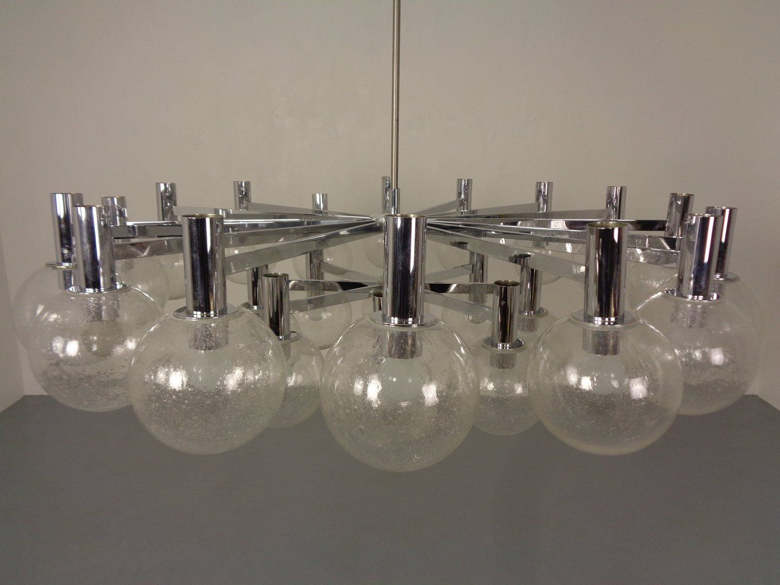 photo vinterior Large Chromed Spider Sputnik Lamp With 24 Handblownd Ice Glass Balls From Ott International, Germany, 1960s