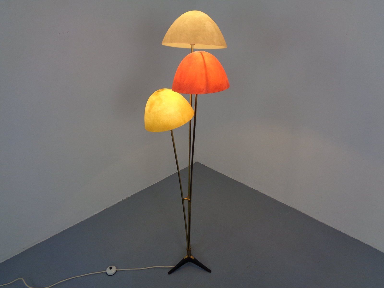 photo furniture Italian Fiberglass & Brass Floor Lamp, 1950s