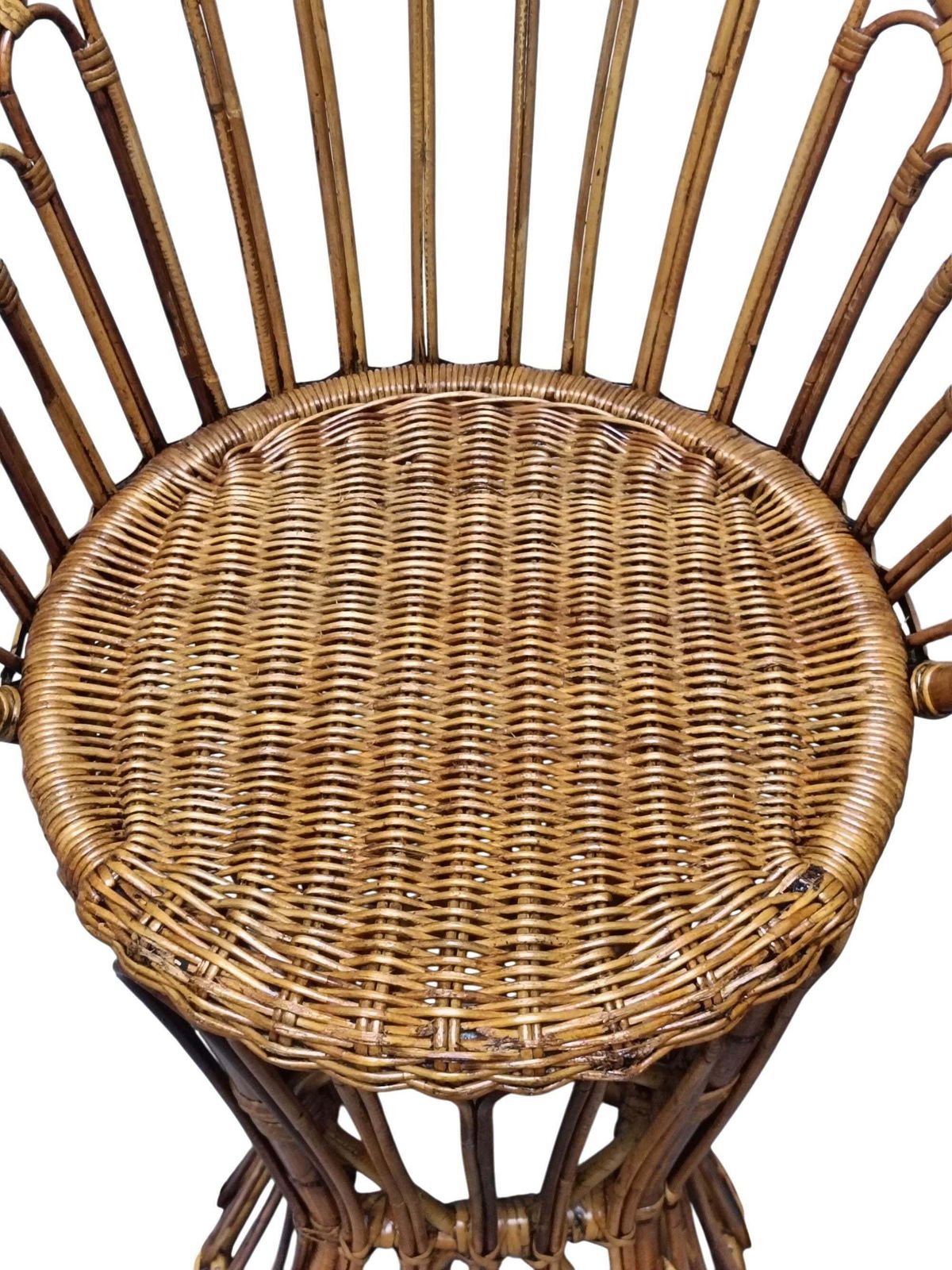 photo for sale Tito Agnoli Style Pair Of Woven Rattan Stools, Italy 1960s
