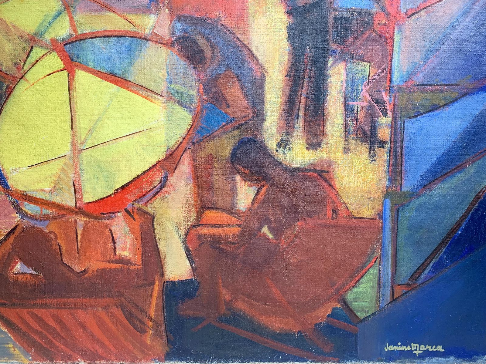 "L'aperitif Aux Sablettes", Oil On Canvas, Signed "Janine Marca", Circa 1940 photo vinterior