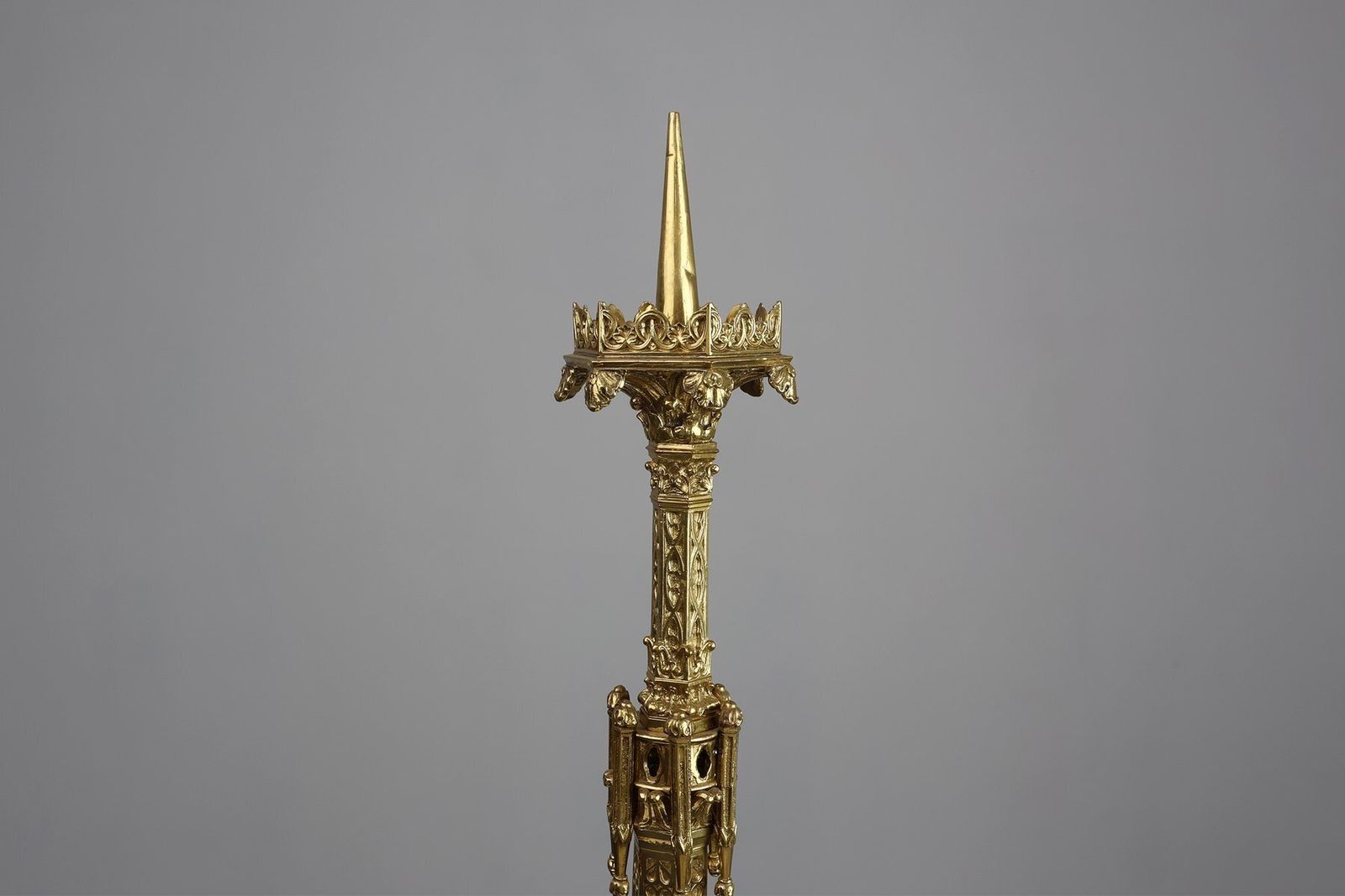 French Neo‑Gothic Copper Church Candleholder, 1880 photo Home Decor