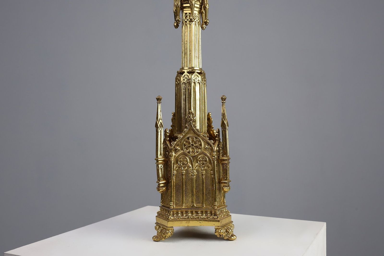 French Neo‑Gothic Copper Church Candleholder, 1880 photo vintage