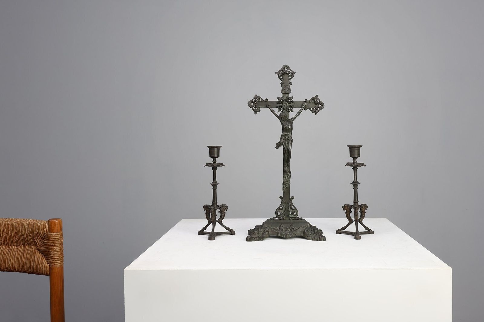 Crucifix And Candlesticks By P.L. Vombach, Germany, Set Of 3 photo buy