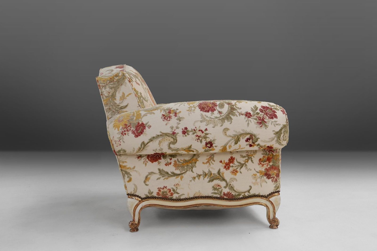 Sculptural Lounge Armchair With Floral Upholstery, France, 1950s photo for sale