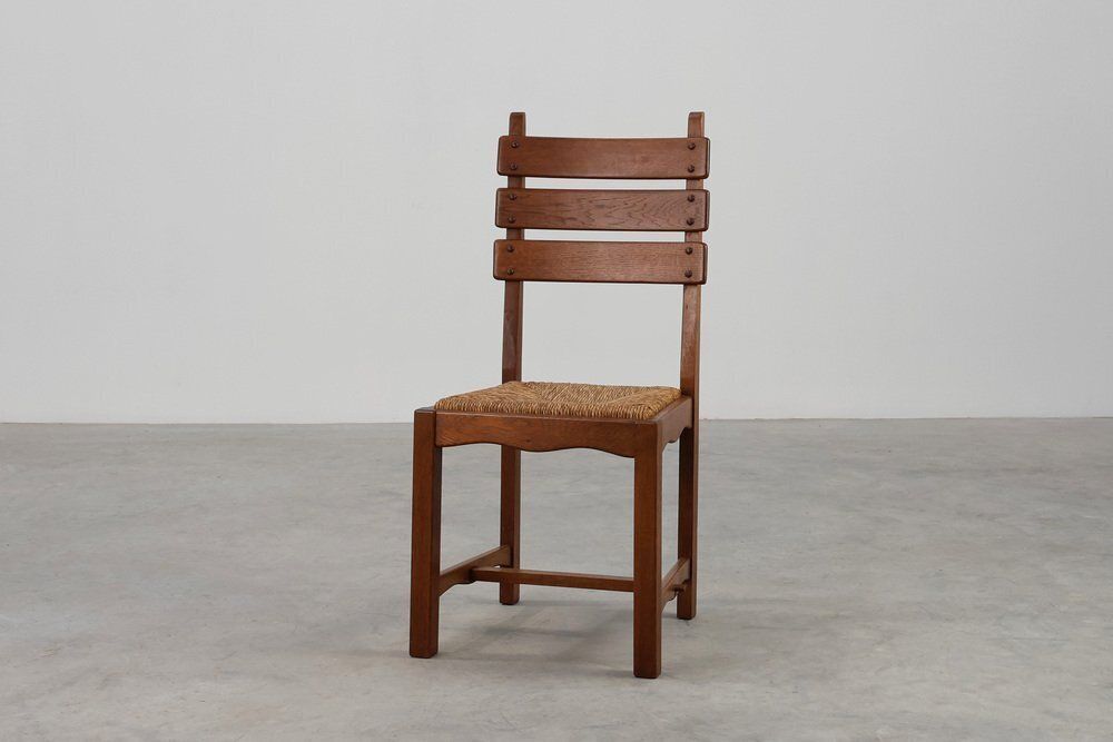 Mid Century Modern Brutalist Oak And Wicker Chairs, 1960s, Set Of 2 photo 2346.0