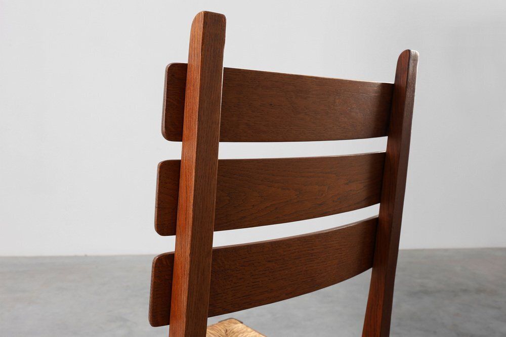 Mid Century Modern Brutalist Oak And Wicker Chairs, 1960s, Set Of 2 photo vintage