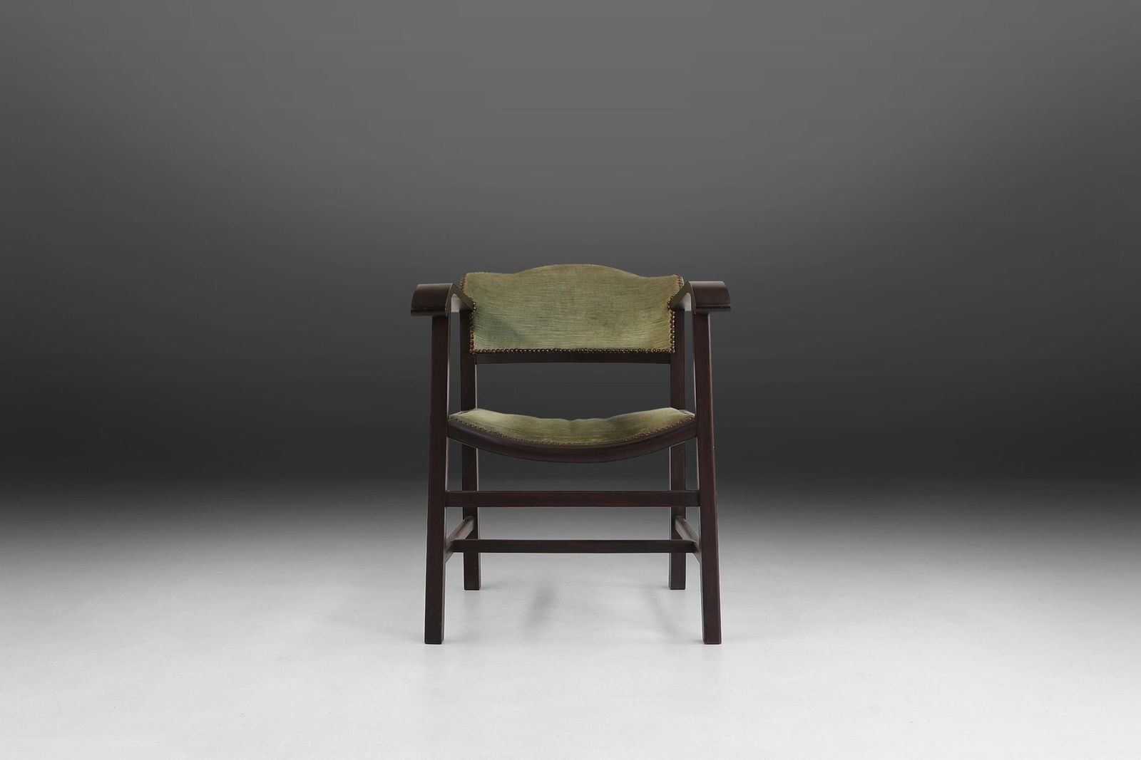 Furniture Art Deco Armchair In Black Lacquered Wood And Green Velvet, Belgium, 1930s photo