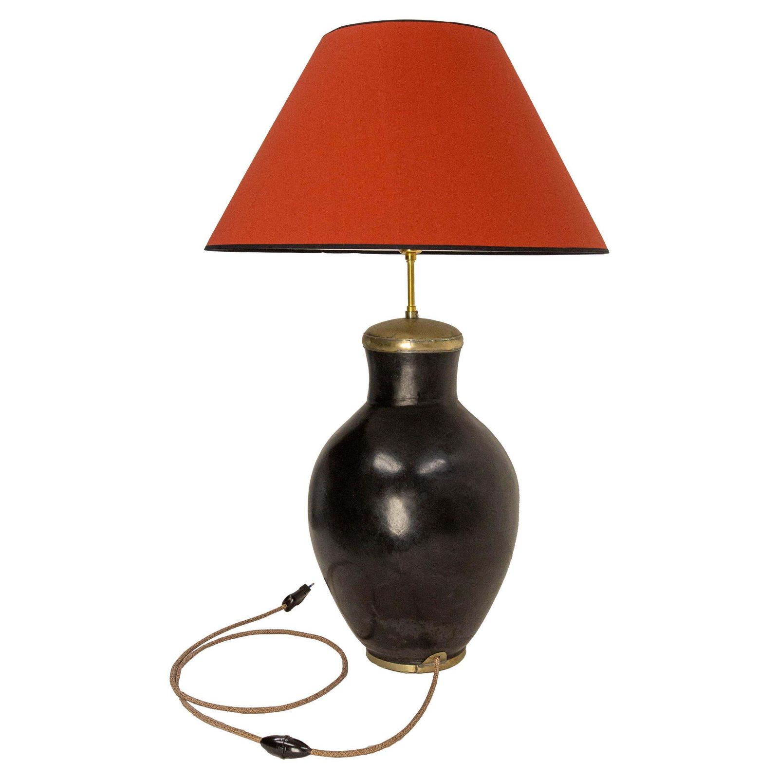 Terracotta Tadelakt Finishing Black Table Lamp Circa 1970, Morocco