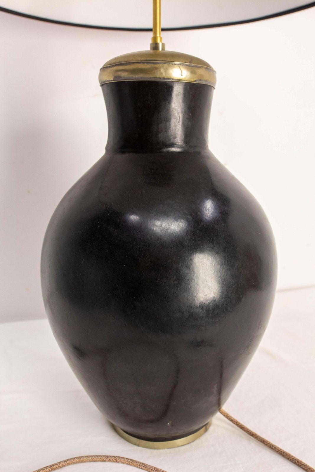 Terracotta Tadelakt Finishing Black Table Lamp Circa 1970, Morocco photo vintage