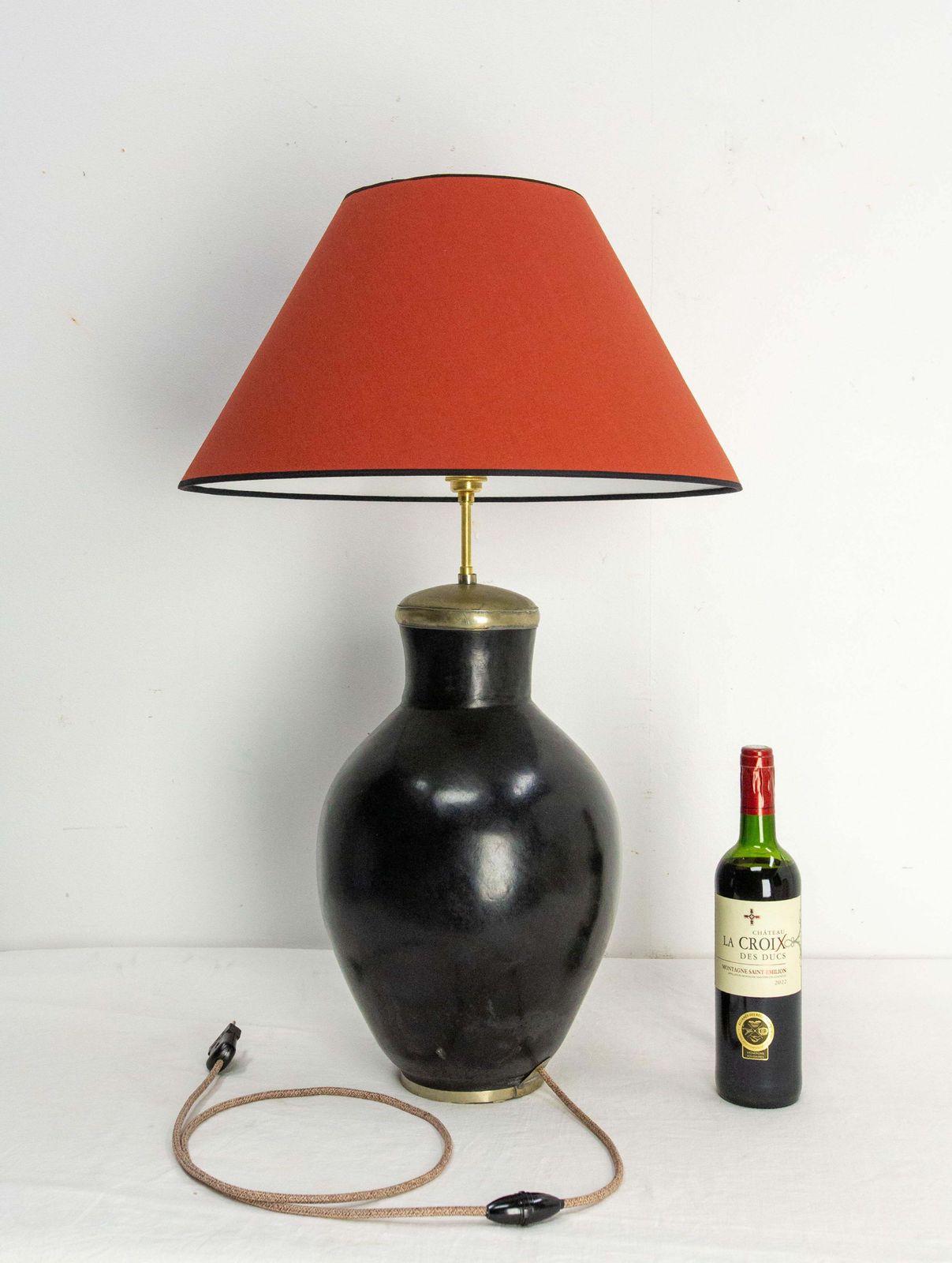 753.0 Terracotta Tadelakt Finishing Black Table Lamp Circa 1970, Morocco photo