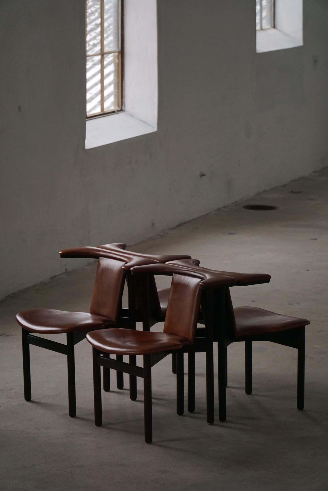 photo buy Hans Olsen, Set Of 4 Frederik VII Dining Chairs, Oak & Leather, Mid 20th Century