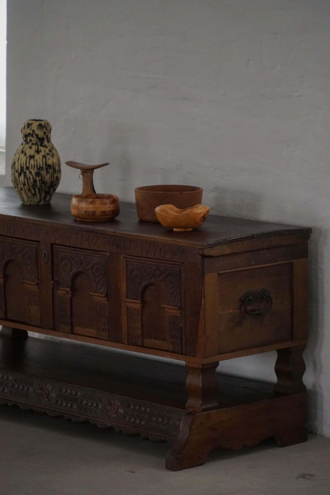 photo buy Early 18th Century, Danish Baroque Oak Sideboard, Carved Details, 1700s 1750s