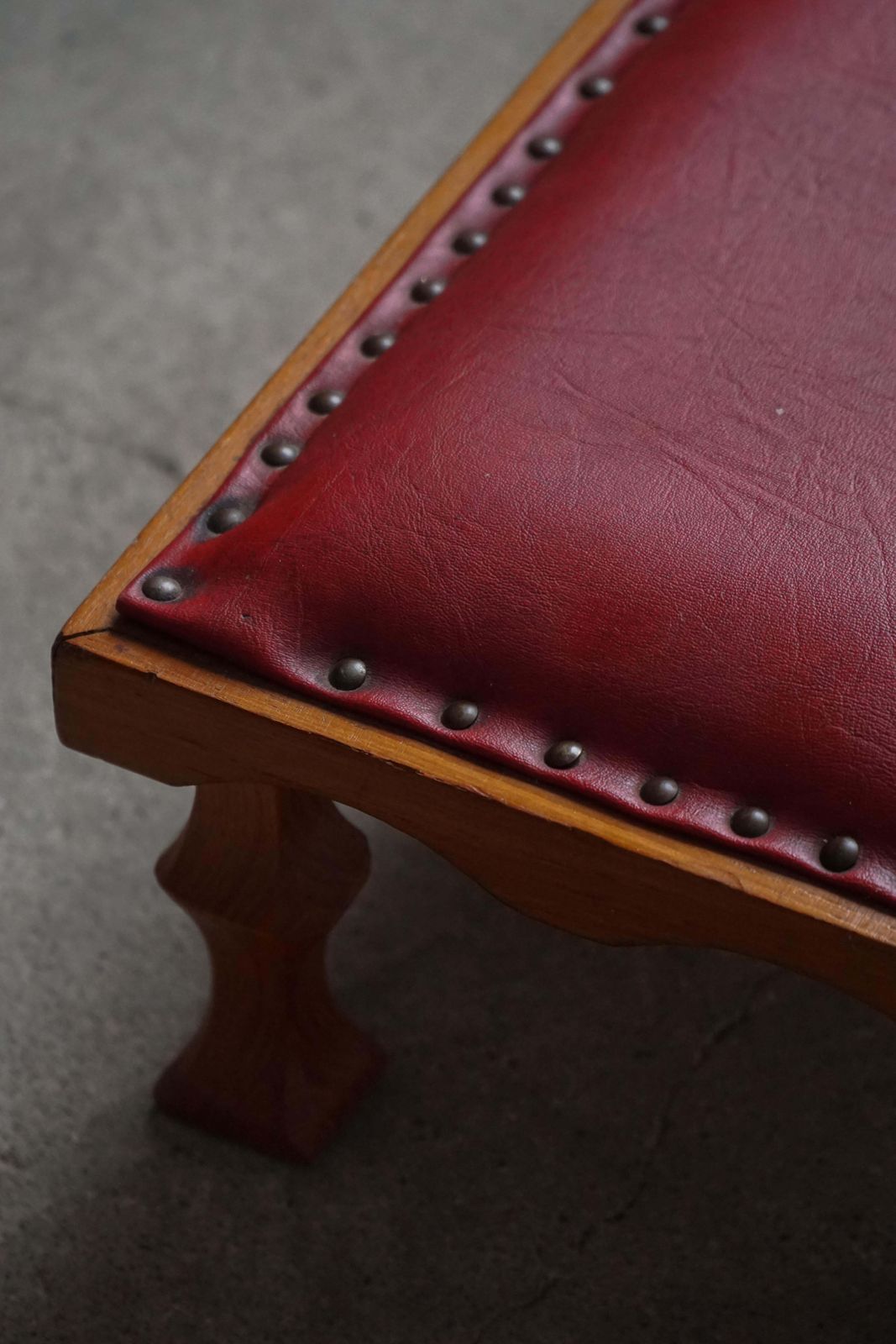 Danish, Mid 20th Century, Carved Oak Footstool With Red Leather Seat, 1950s photo buy