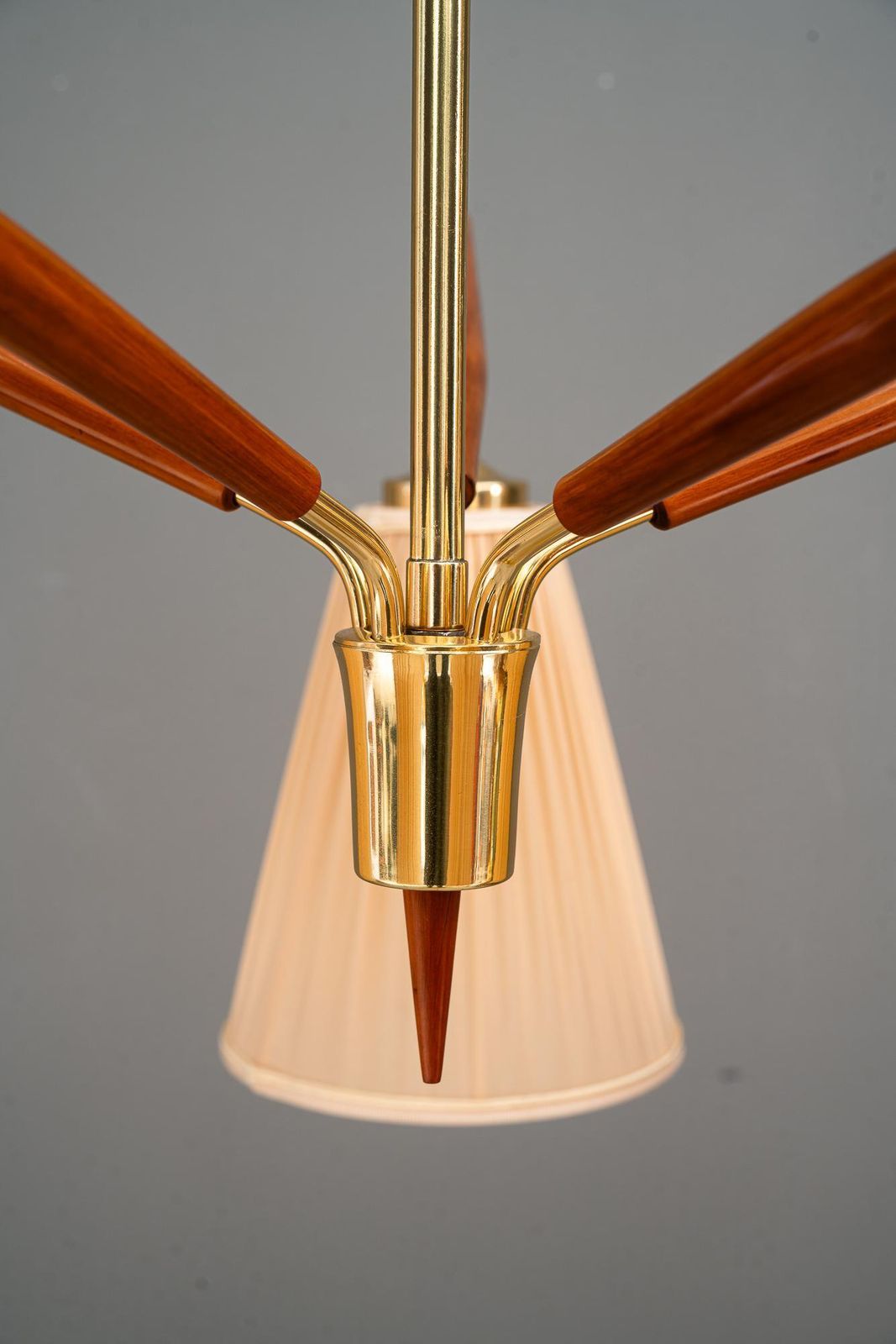 Rupert Nikoll Chandelier With Fabric Shades Vienna Around 1950s photo vinterior