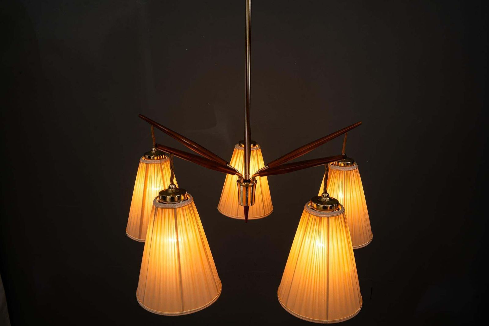 photo vintage Rupert Nikoll Chandelier With Fabric Shades Vienna Around 1950s