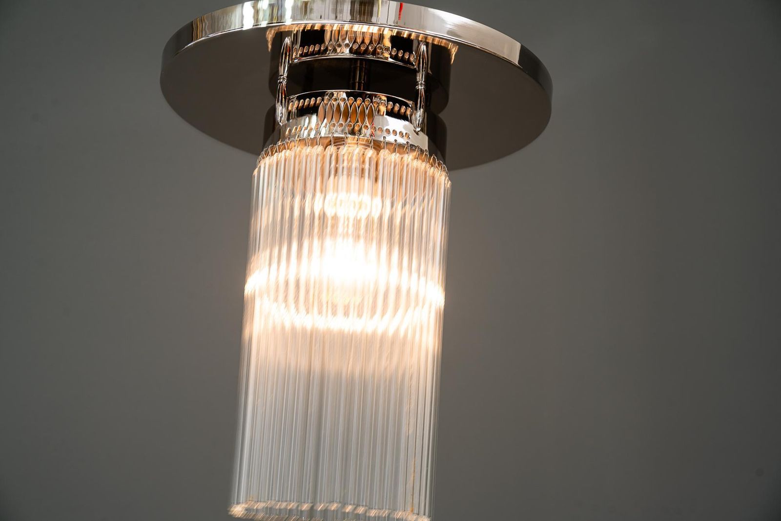 Art Deco Nickel Plated Ceiling Lamp With Glass Sticks Vienna Around 1920s photo buy