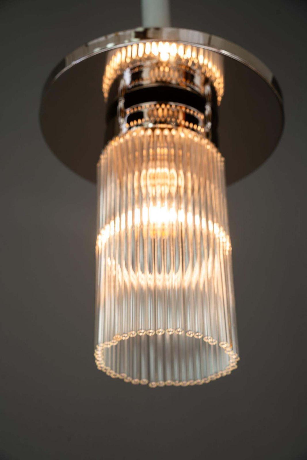 photo furniture Art Deco Nickel Plated Ceiling Lamp With Glass Sticks Vienna Around 1920s