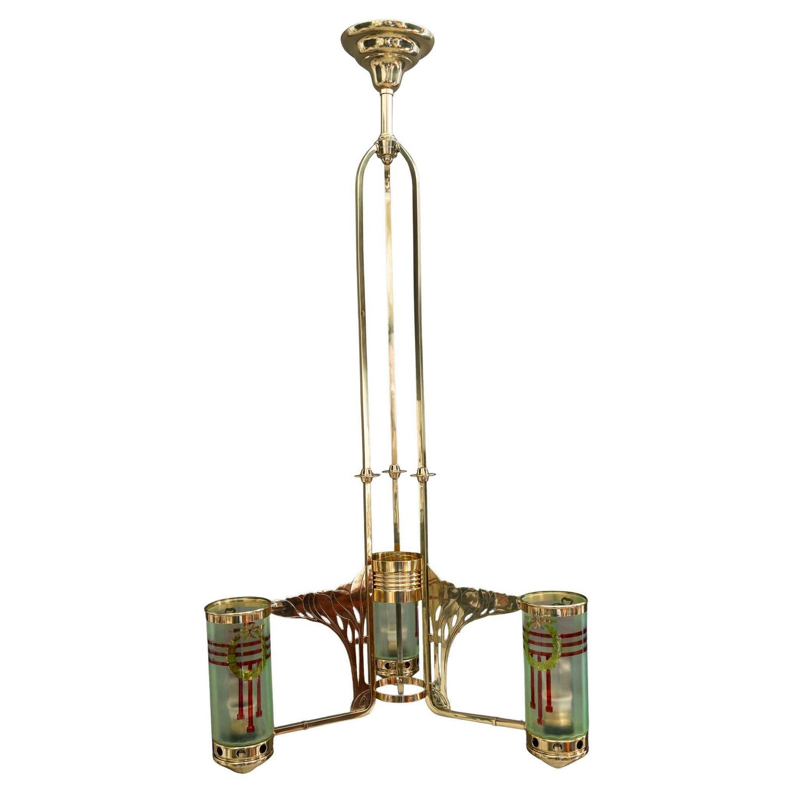 Jugendstil Chandelier With Original Painted Opaline Glass Vienna Around 1908