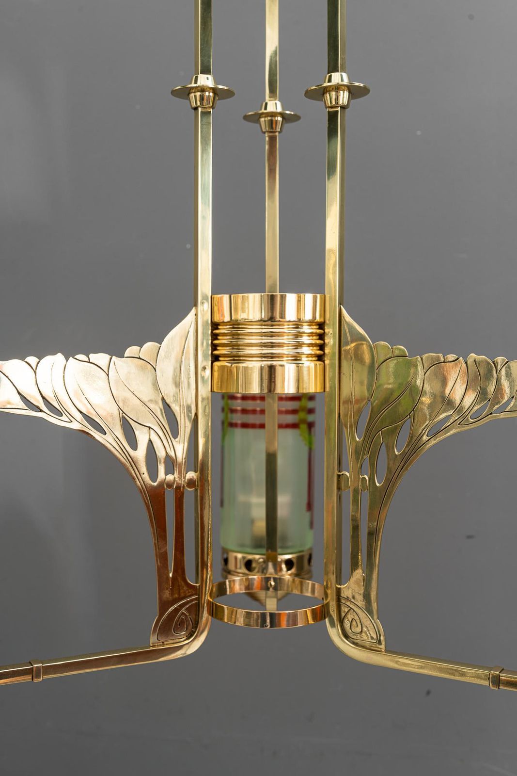 Jugendstil Chandelier With Original Painted Opaline Glass Vienna Around 1908 photo for sale