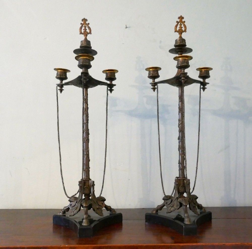 Pair 19th Century Louis Philippe French Bronze Candelabra With Snuffers
