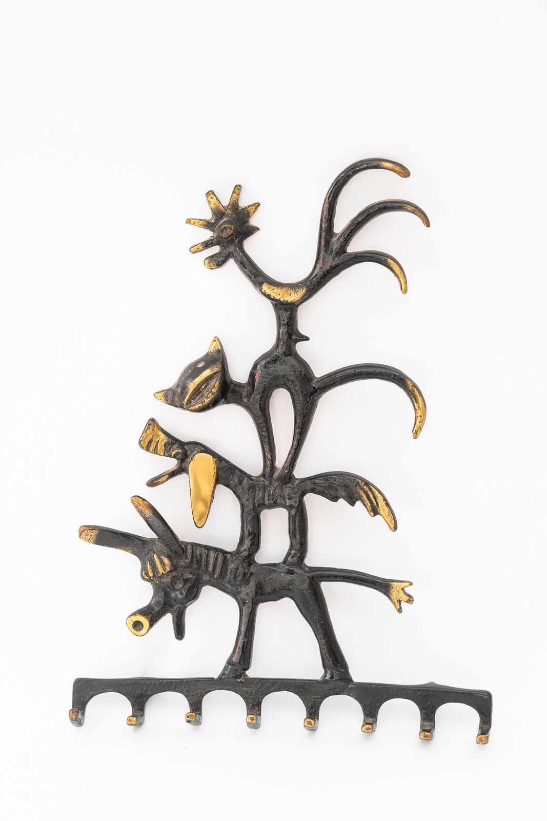 Walter Bosse Brass Key Hanger Donkey, Dog, Cat And Cock, Hertha Baller, Austria photo for sale