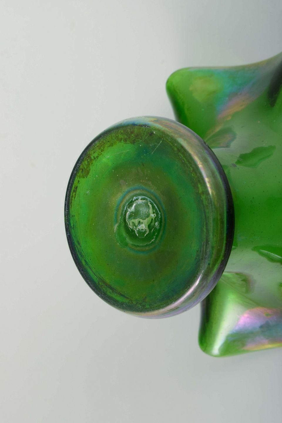 Bohemia, Attributed To Loetz. Green Glass Vase With Iridescent Surface. C. 1900 photo Home Decor