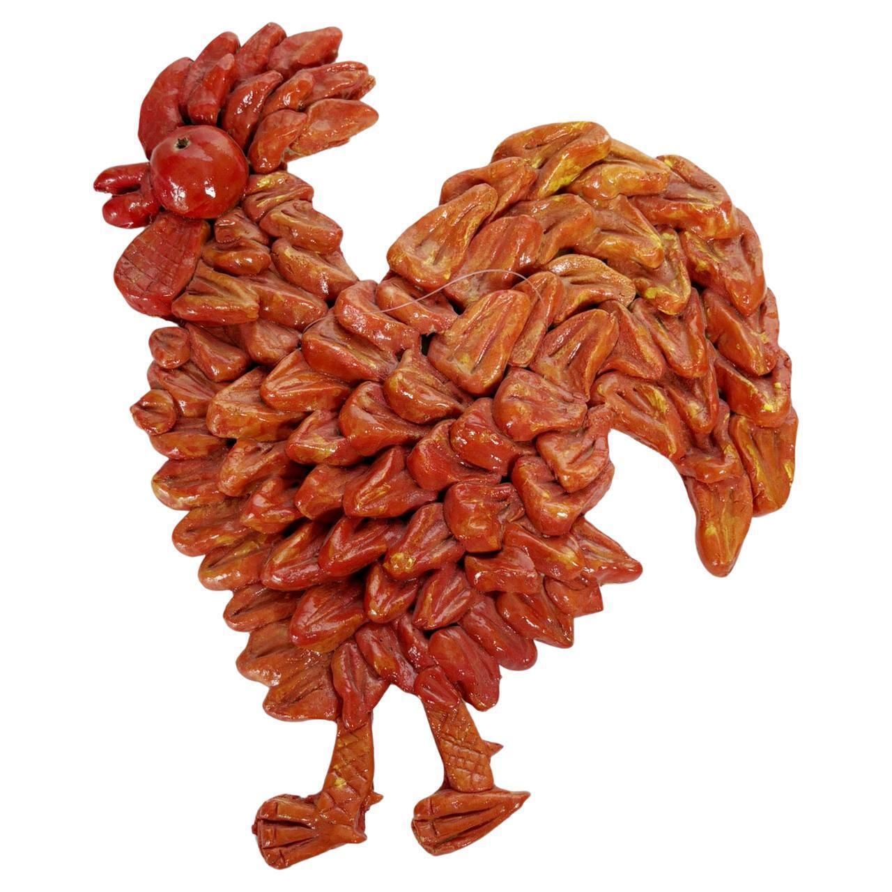 Wall Decoration, Glazed Ceramic Rooster, 1970, France