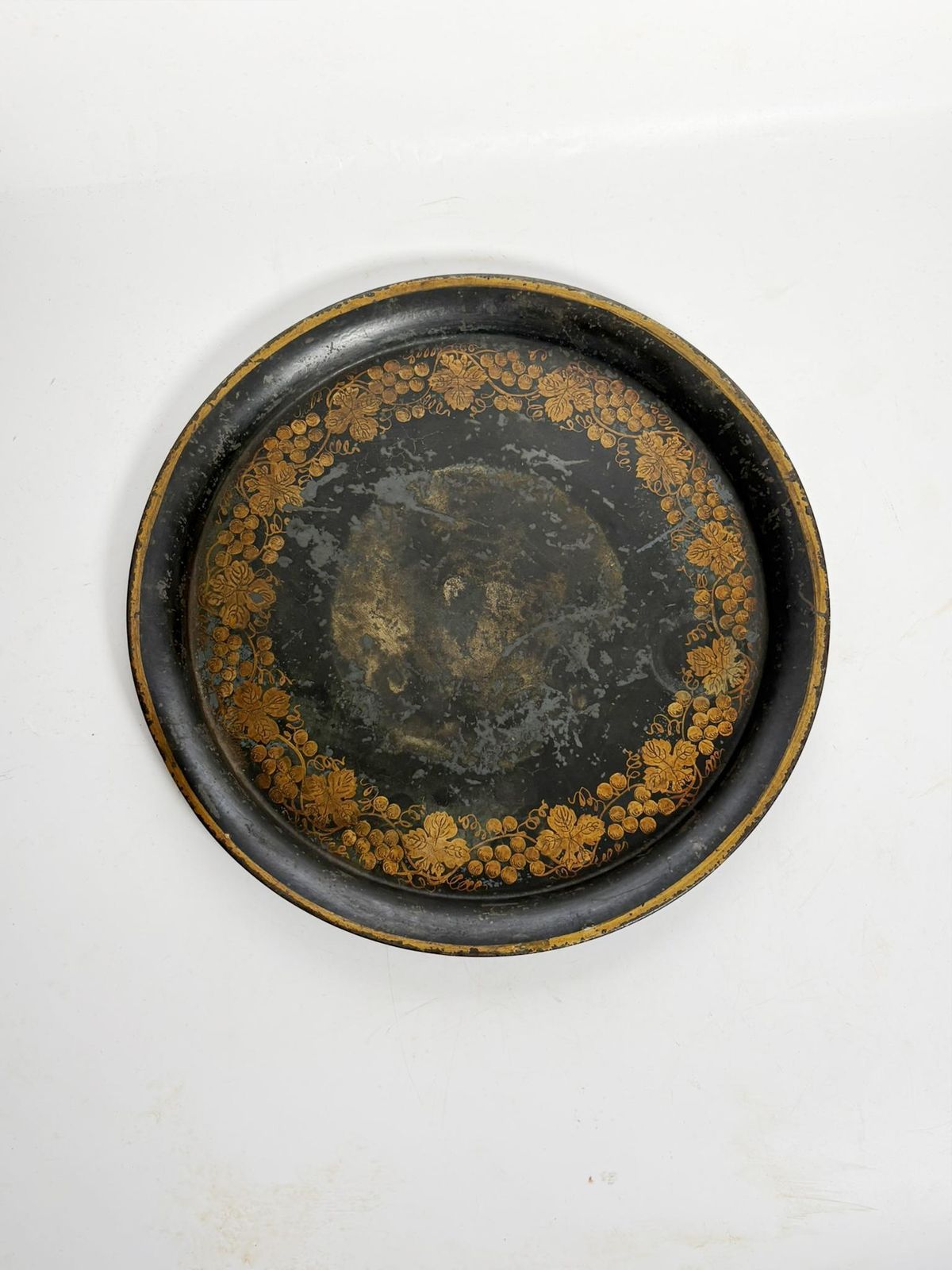 Pair Of Black Trays, Hand Painted. Napoleon III Style, France, 1950 photo vintage