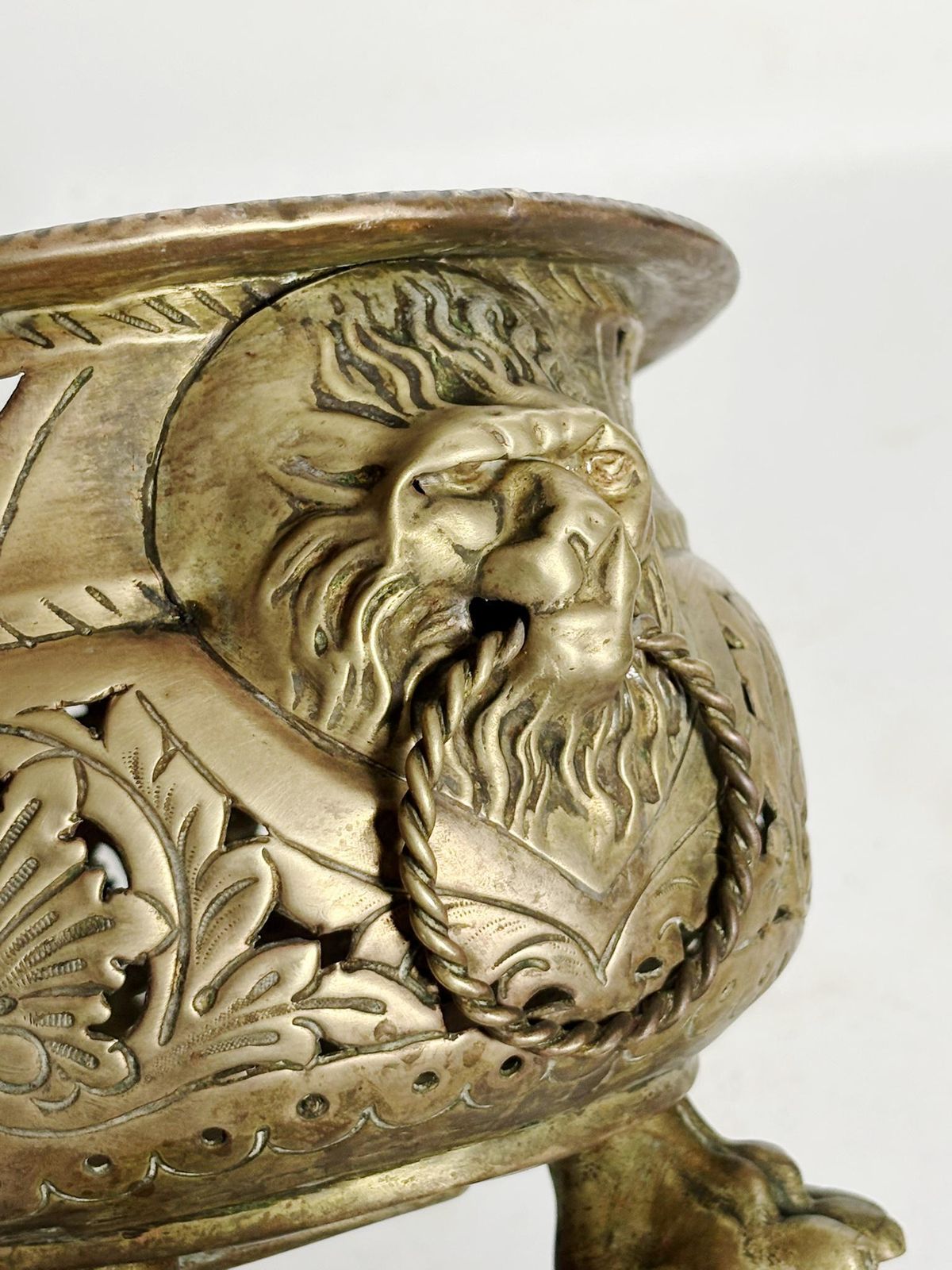 Brass Planter Decorated With A Lion's Head And Paws, France, 1960 photo vintage