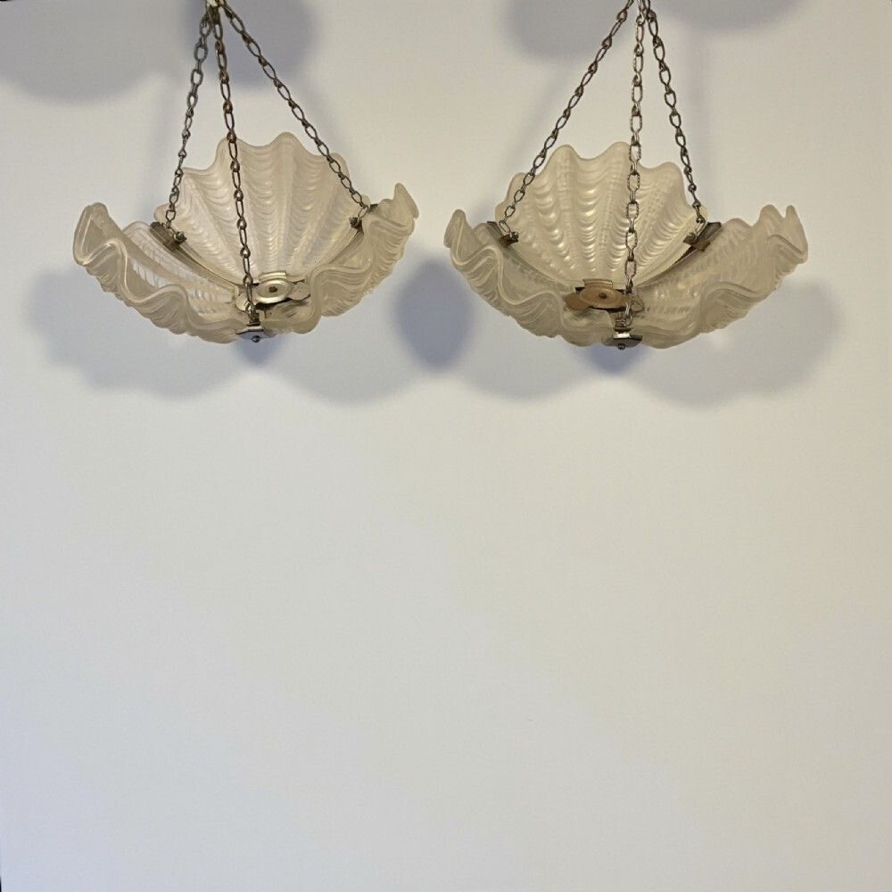 A Pair Of Art Deco Clam/Shell Glass Shades photo Lighting