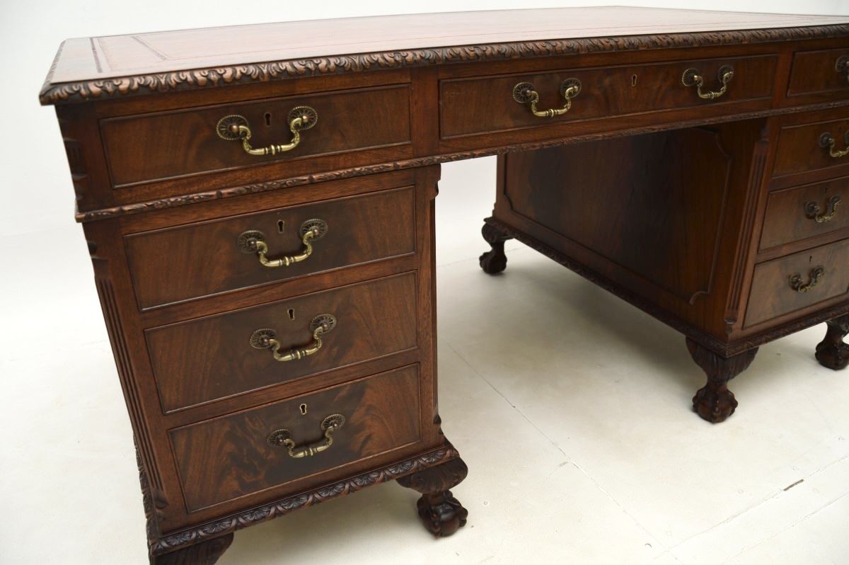 Antique Mahogany Chippendale Style Pedestal Desk photo 2925.0