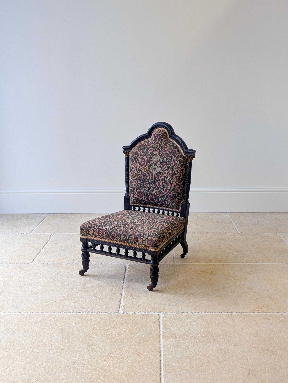 Antique Victorian Ebonised Upholstered Low Chair C.1890 photo 445.0