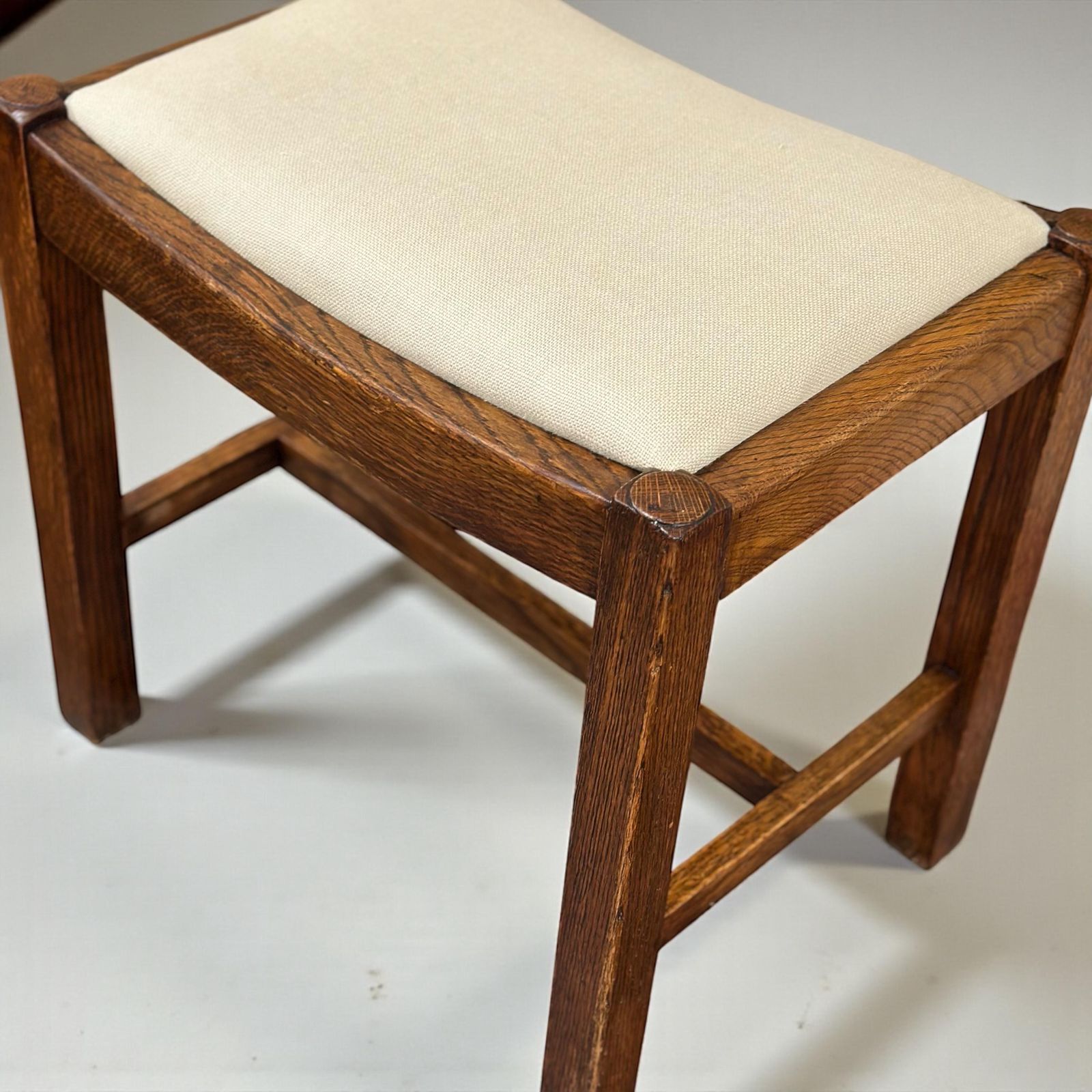 Oak Sitting Stool Or Footstool   Reupholstered Midcentury British Northern European photo for sale