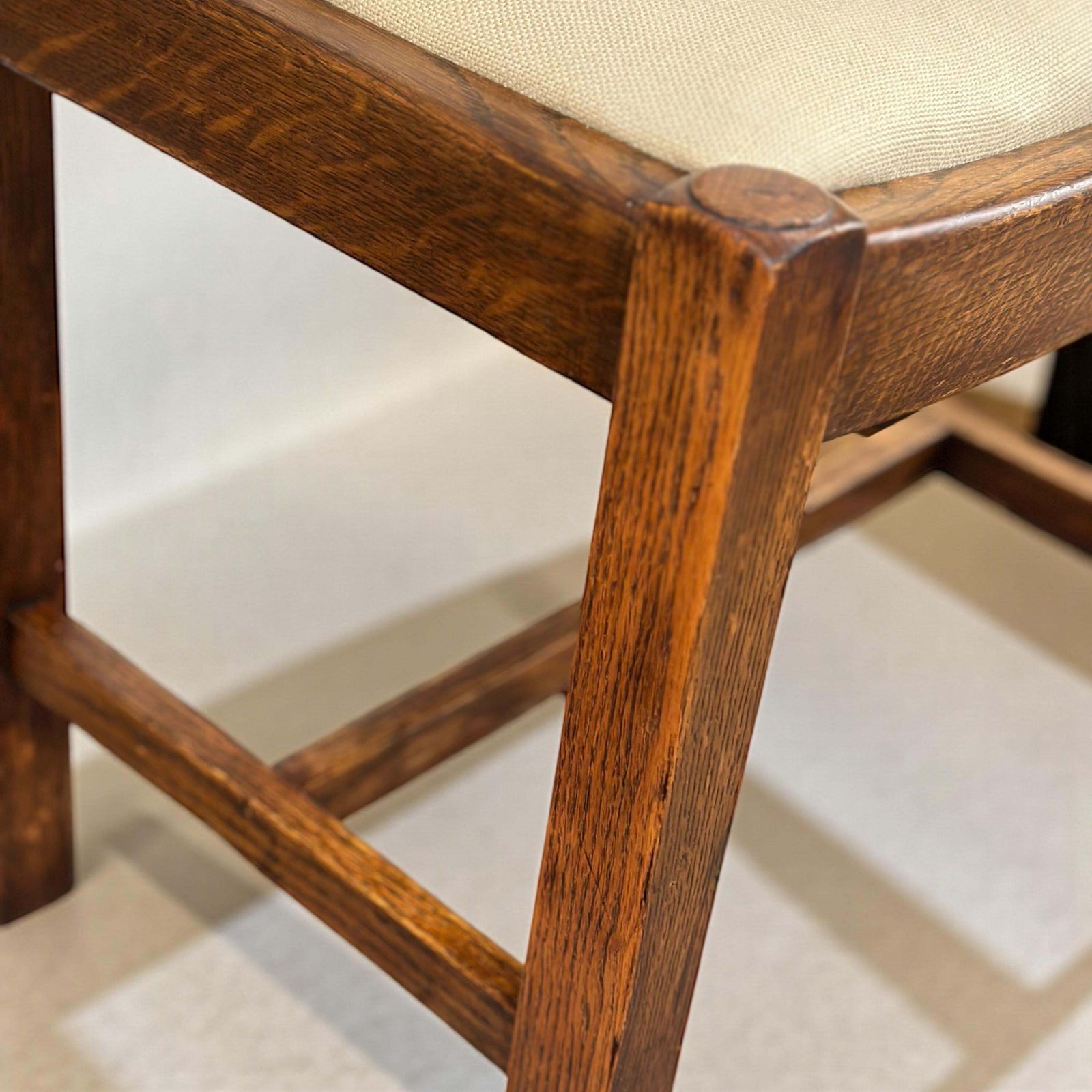 Oak Sitting Stool Or Footstool   Reupholstered Midcentury British Northern European photo vinterior
