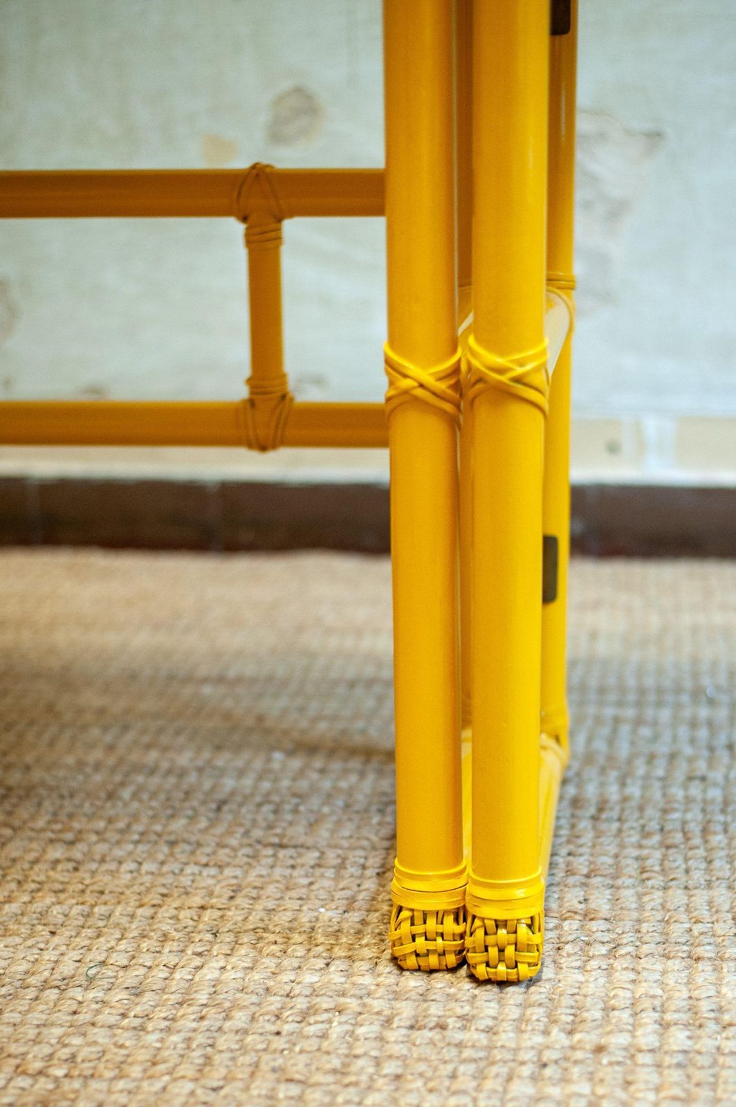 Yellow Lacquered Console With Flip Top Surface From Mcguire San Francisco, 1970s photo vinterior
