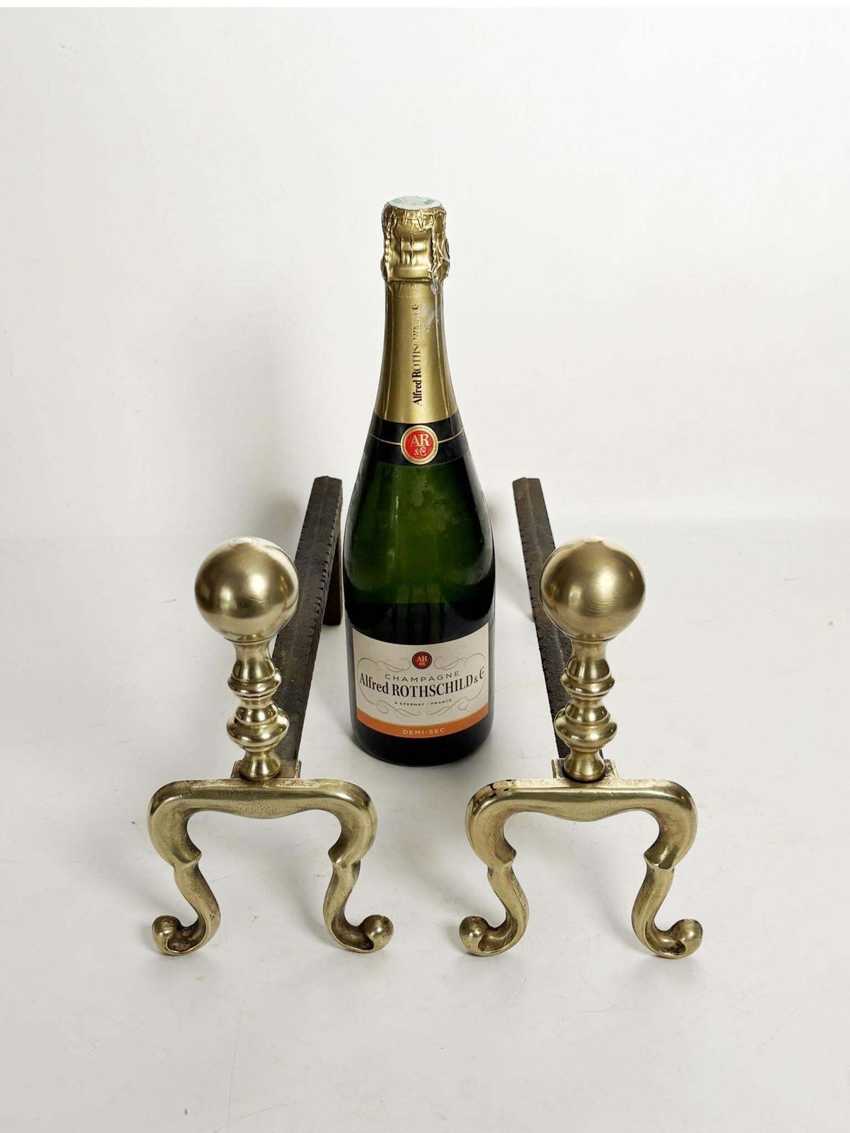 Pair Of Cast Iron And Brass Andirons, France, 1950 photo for sale