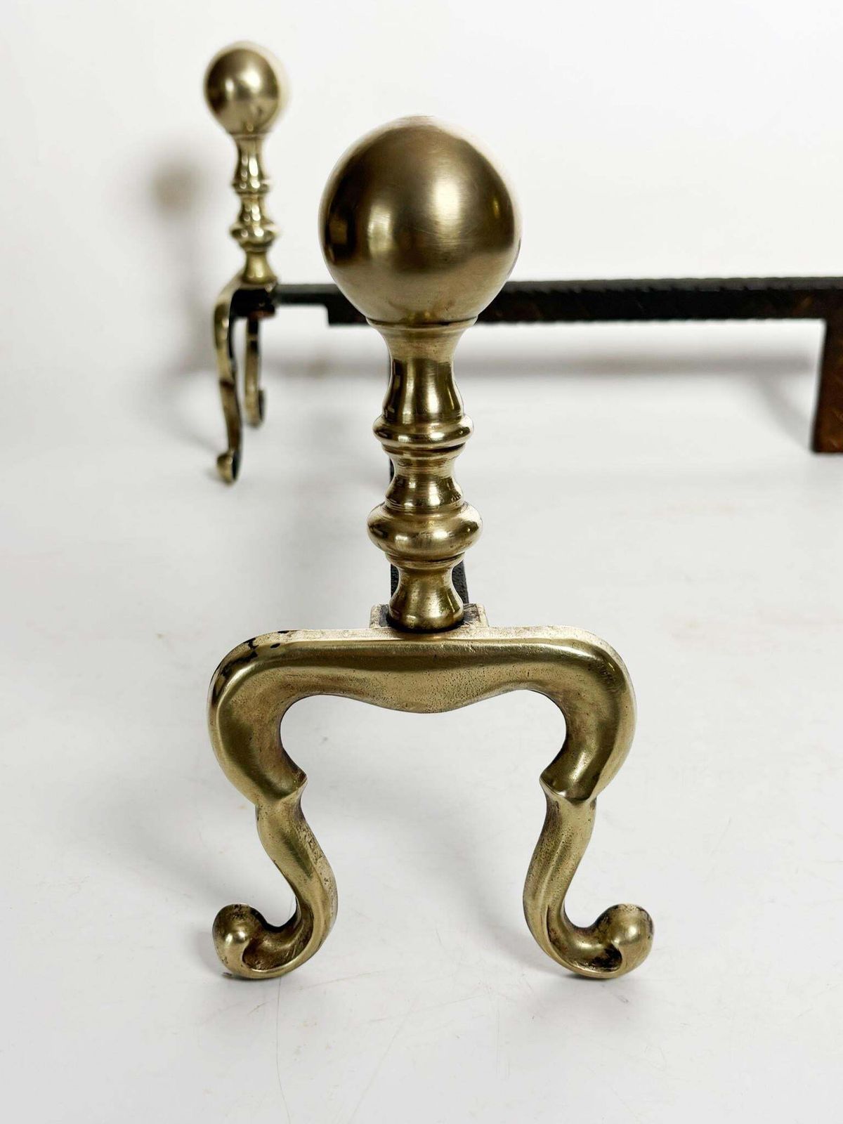 Pair Of Cast Iron And Brass Andirons, France, 1950 photo vinterior