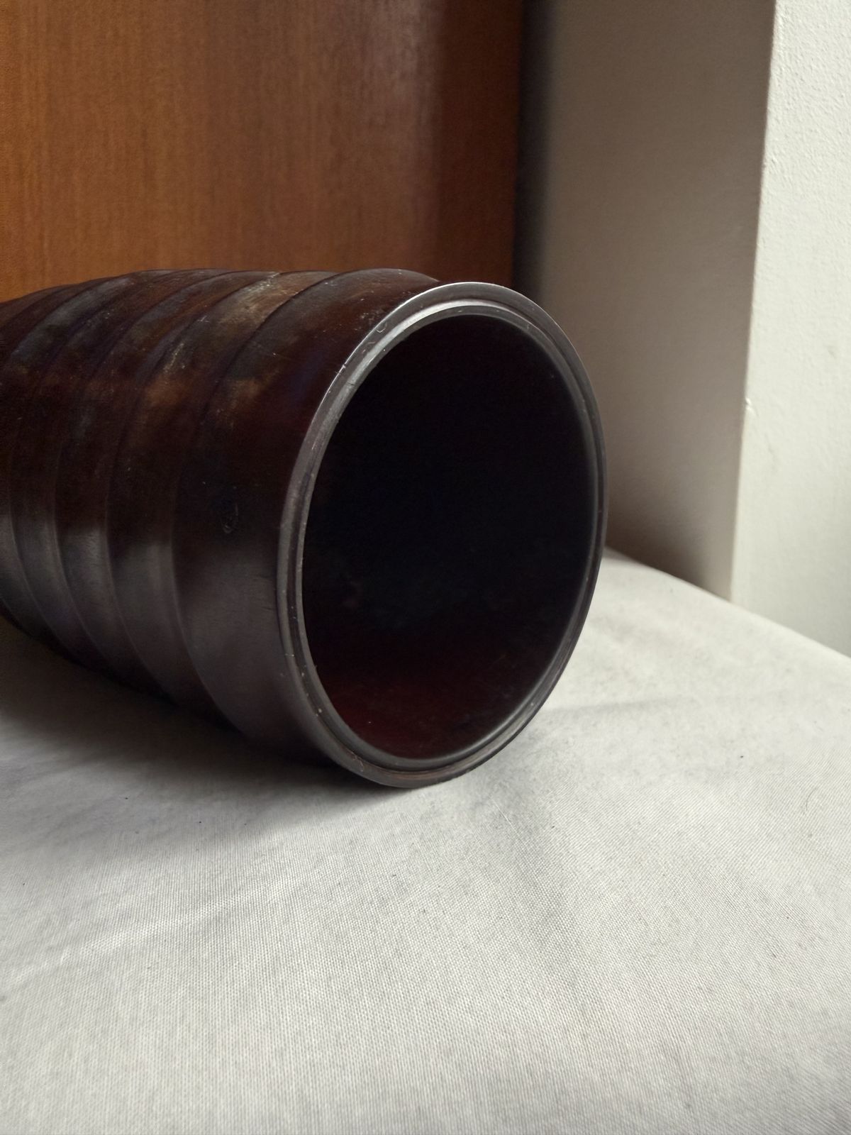 Vintage Ebonised Wood Pedestal Ribbed Vase photo 150.0