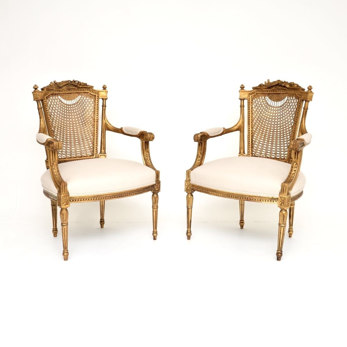 Pair Of Antique French Gilt Wood Salon Armchairs