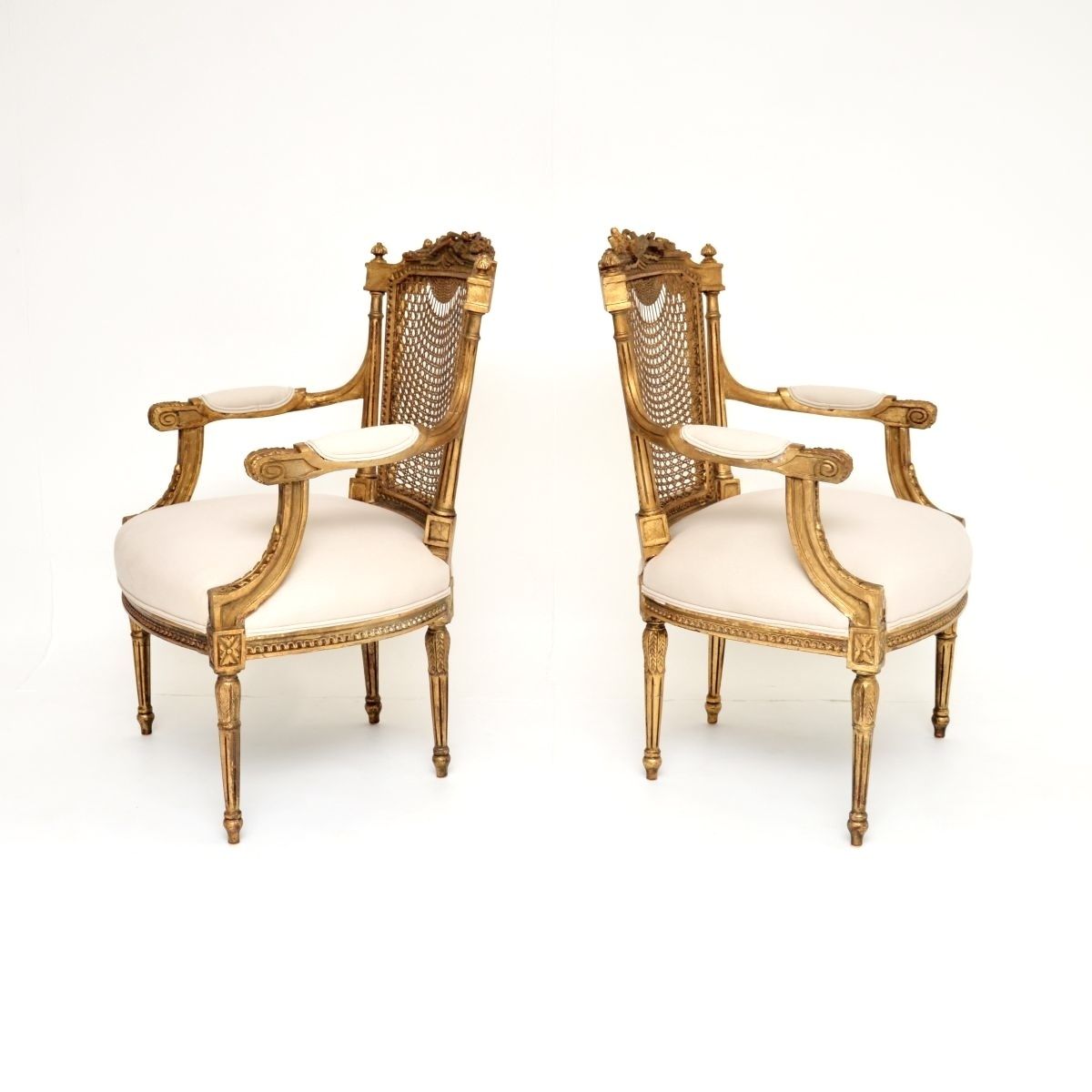 Furniture Pair Of Antique French Gilt Wood Salon Armchairs photo