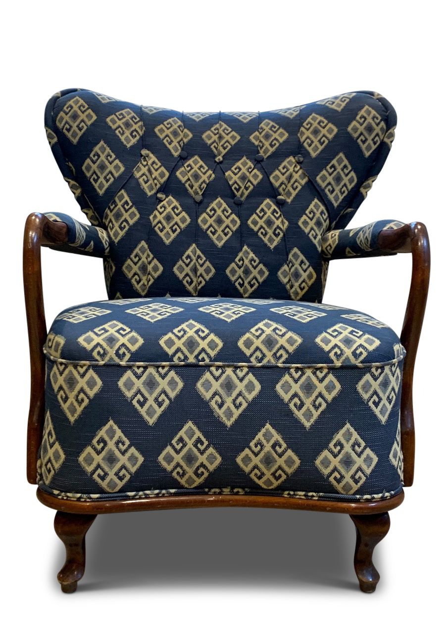 Art Deco Kilim Upholstery Stained Beech Open Framed Armchair By Fritz Hansen photo vintage