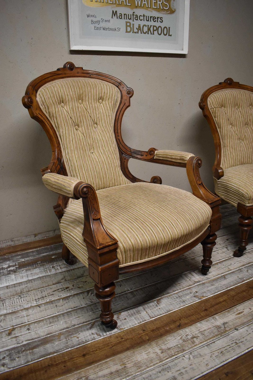 Pair Of 20th Century Victorian Country House Upholstered Library Salon Chairs photo for sale