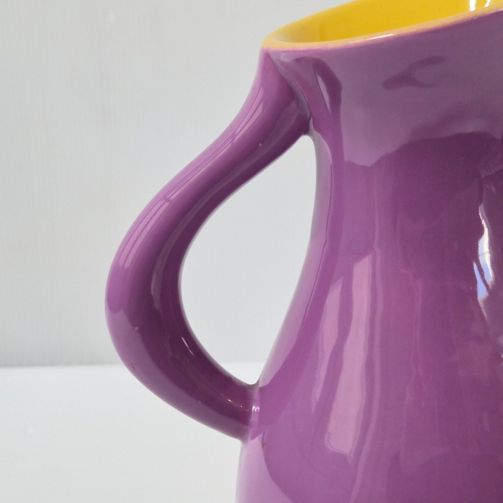 Vintage 1960s Ceramic Pitcher Shape Vase Signed 60s Retro Purple & Yellow 60s photo vintage