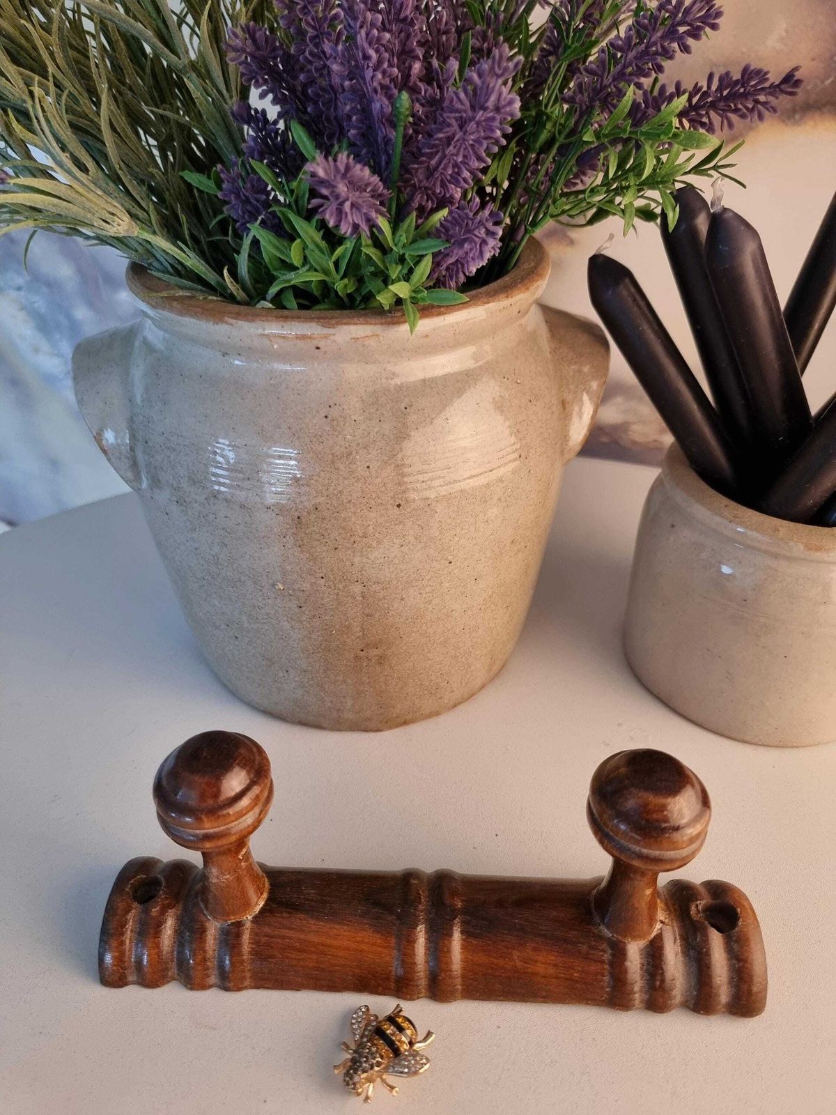 French Vintage Wood Coat Rack, 2 Mushroom Hooks, Rustic Farmhouse photo 74.0