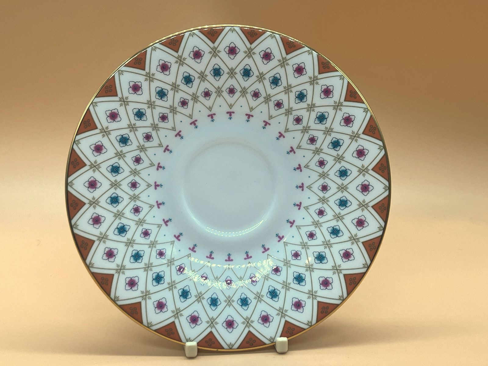 Wedgwood China Wonderlust Collection Peony Diamond Design Tea Cup And Saucer Duo In Original Box. photo vinterior