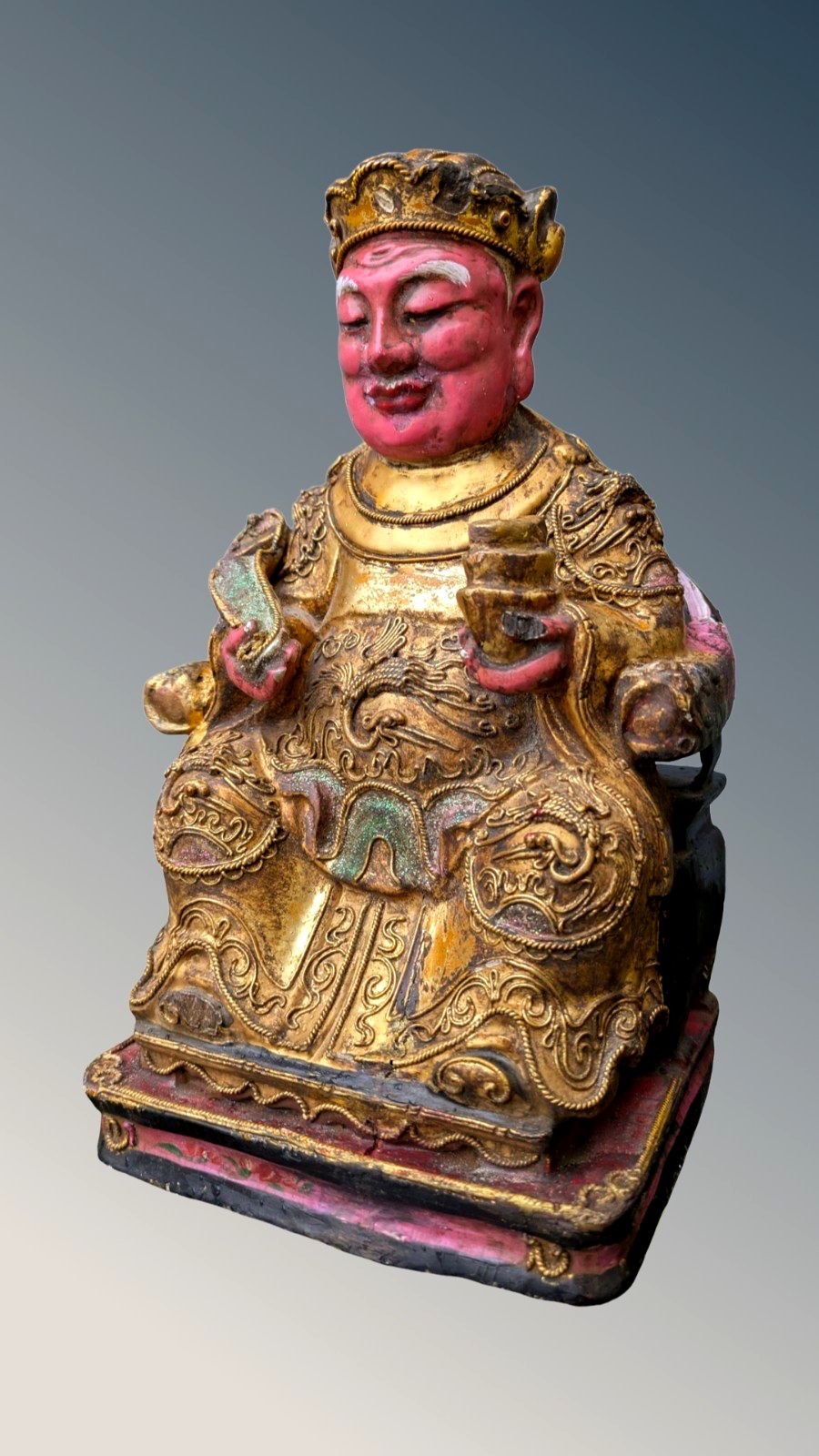 Chinese Polychrome Carved Figure Of A Deity  Qing Period photo vinterior