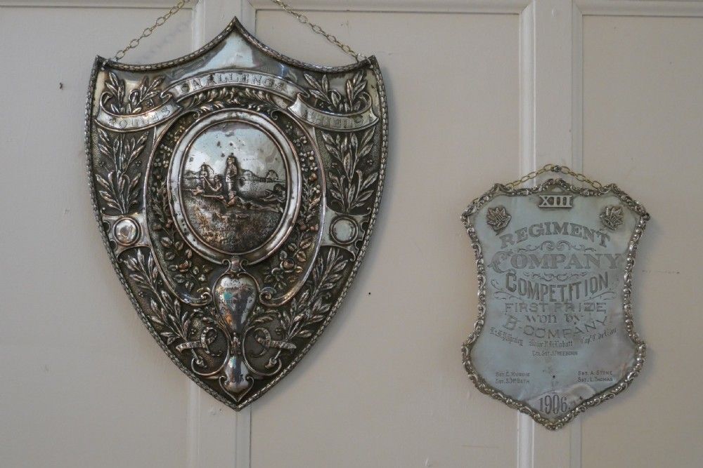 2 Sheffield Plate Silver Trophy Shields, Southwark Rifle Club & XIII Hamilton Regiment
