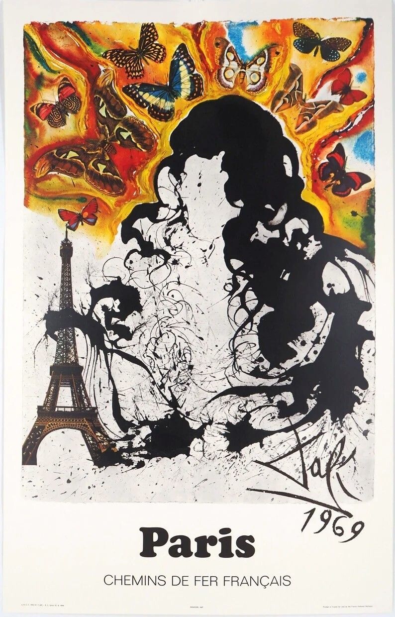 Salvador Dali French National Railways, Paris Tourism, Geniune Poster 1969