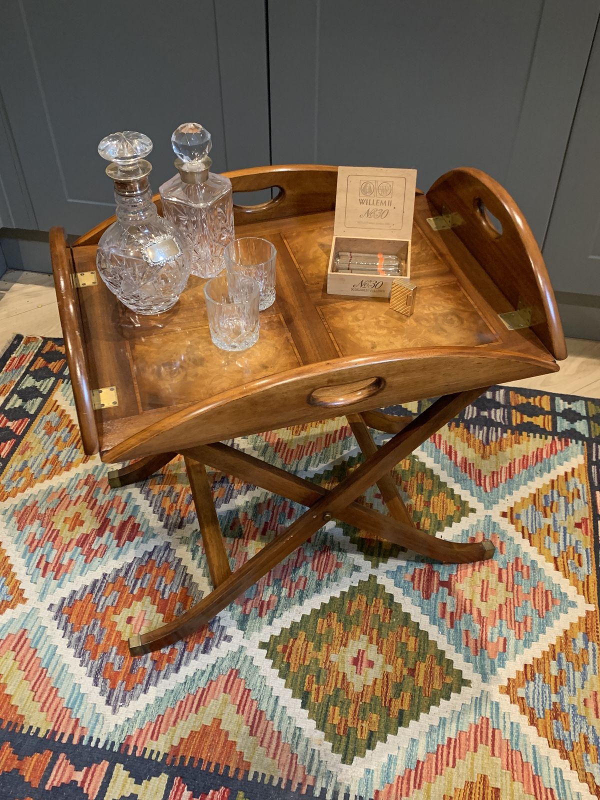 photo furniture English Military Campaign Design Butlers Tray And Folding Stand Reprodux Bevan Funnell