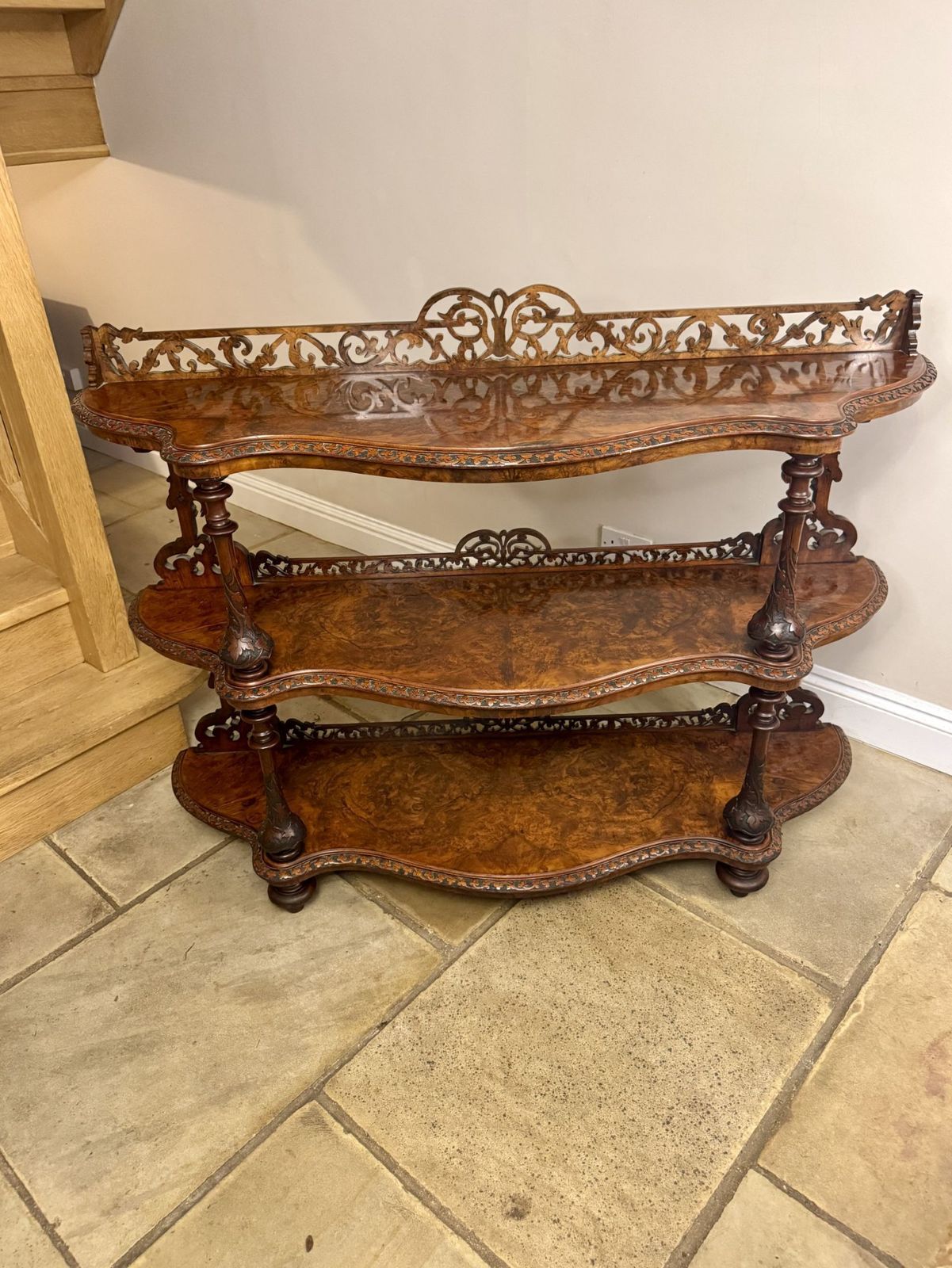 Fine Quality Victorian Figured Walnut Three Tier Whatnot photo Furniture